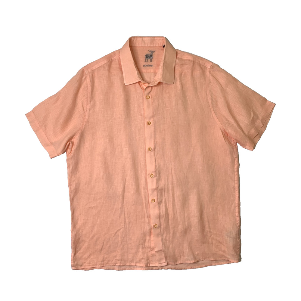 Raffi Shirt Mens L Large Peach Linen Button Up Short Sleeve Lightweight